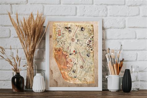 Piri Reis Map Digital Print Old World Map 1st Map To Show Americas And Antarctica Ottoman