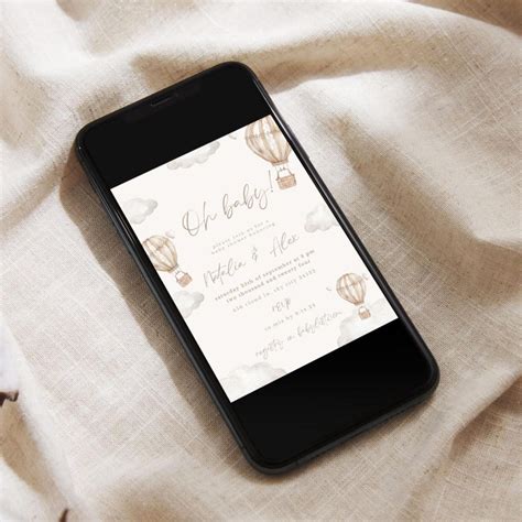 Neutral Hot Air Balloon Baby Shower Invitation Editable Evite Digital Etsy