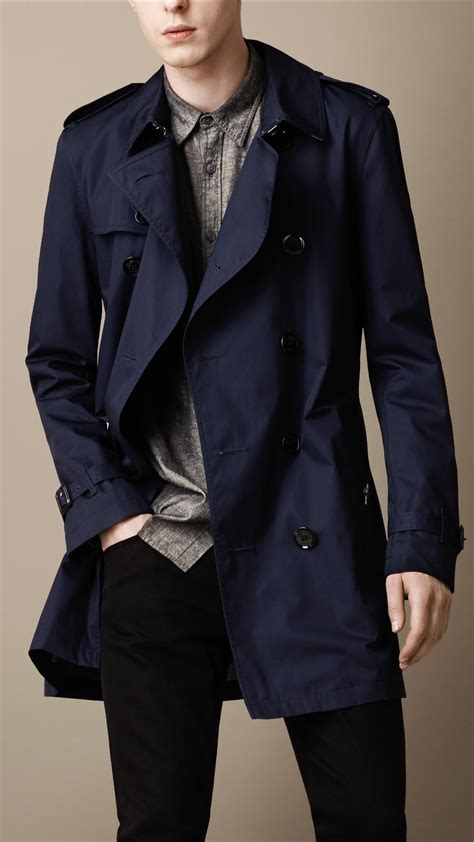 Burberry Trench Coat Men Blue Canvas Valley