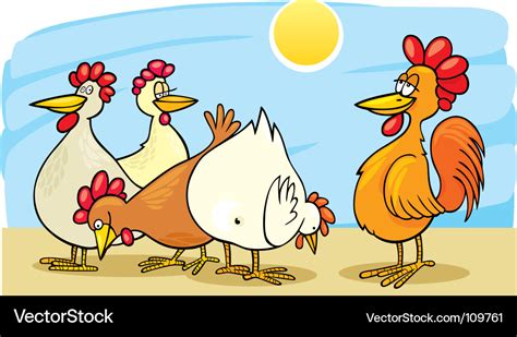 Cartoon Rooster And Hens Royalty Free Vector Image