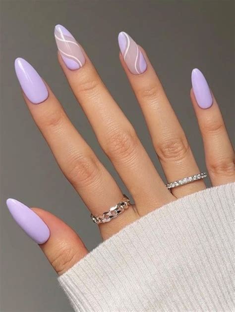 Light Purple Almond Nails With Swirls Light Purple Nails Purple