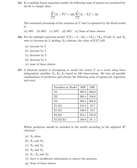 Solved A In A Multiple Linear Regression Model The Chegg