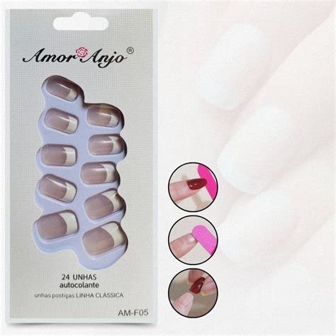 Unhas Postiças Kit unidades nude francesinha autocolante Shopee