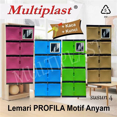 Jual Lemari Plastik Susun 4 Kunci Plus Kaca Motif Anyaman PROFILA