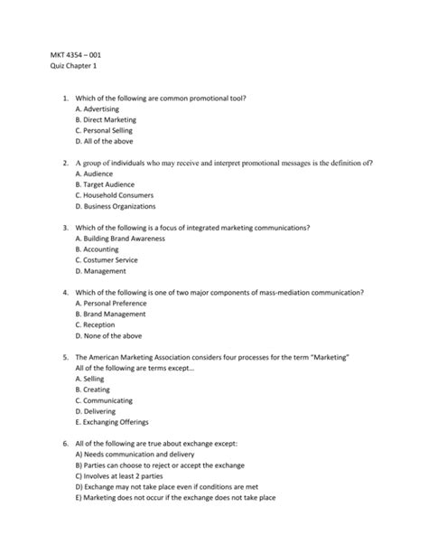 MKT 4354 001 Quiz Chapter 1 Which Of The Following Are Common