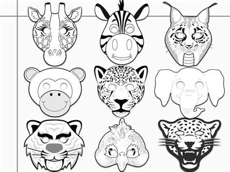 Jungle Animals Printable Coloring Masks Jaguar Tiger Etsy Printable