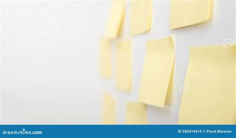 Set Of Blank Yellow Sticky Notes Business People Meeting And Use Post