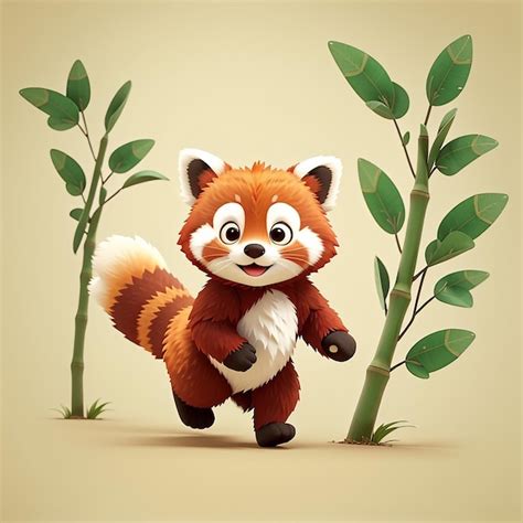 Premium Vector Cute Red Panda Running And Holding Bamboo Cartoon