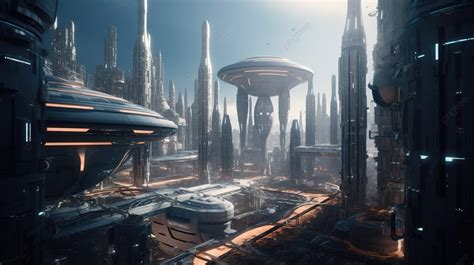 Scifi City In Space With Futuristic Structures Background, 3d Render Futuristic City And ...