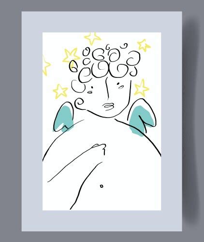 Portrait Girl Naked Breast Wall Art Print Vector Image