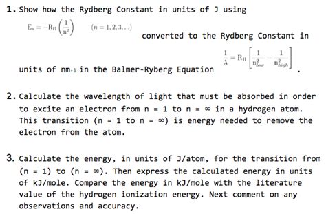 Solved 1 Show How The Rydberg Constant In Units Of 3 Using