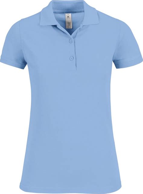 Polo Dames XXL B C Kraag Met Knopen Korte Mouw Sky Blue 100 Katoen Bol