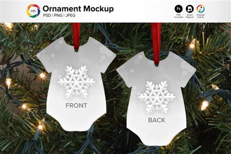 Double Sided Onesie Shaped Ornament Mockup Psd Png 