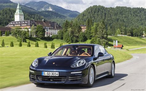 Фото обои Porsche Panamera 4S, Порше Панамера, синий, передок, горы ...