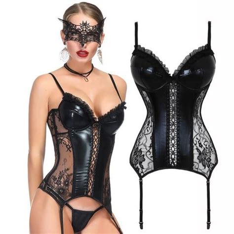 Corset Sexy En Cuir Et Dentelle Avec Jarretièrelingerie Grande Taillesoutien Gorge Push Up