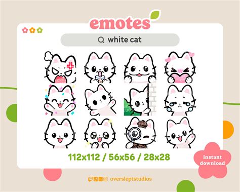 12 White Cat Emotes Pack For Twitch And Discord Cat Twitch Emotes Cat