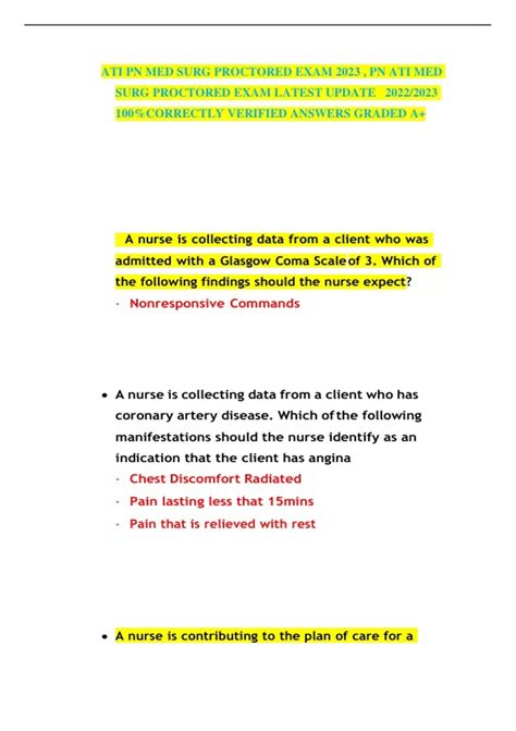 ATI PN MED SURG PROCTORED EXAM 2023 , PN ATI MED SURG PROCTORED EXAM