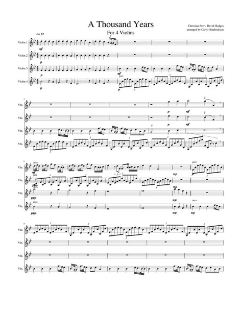 A Thousand Years Christina Perri 4 Violins Sheet Music For Violin Download Free In Pdf Or