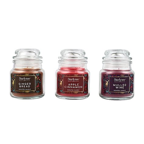 Pack Of 3 Starlytes Christmas Candles In Glass Jar 85 Grams Each