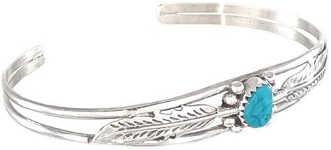 Navajo Türkis Feder Armreif 925 Sterling Silber Indianerschmuck