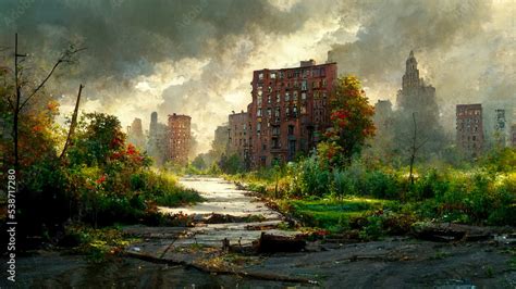 deserted city illustration landscape digital art background apocalypse ...