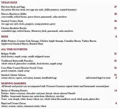 Menu at The Conservatory restaurant, Dallas