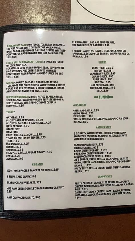 Menu At Green Valley Cafe Sanger