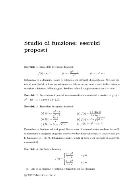 Esercizi Studi Di Funzione Studio Di Funzione Esercizi Proposti