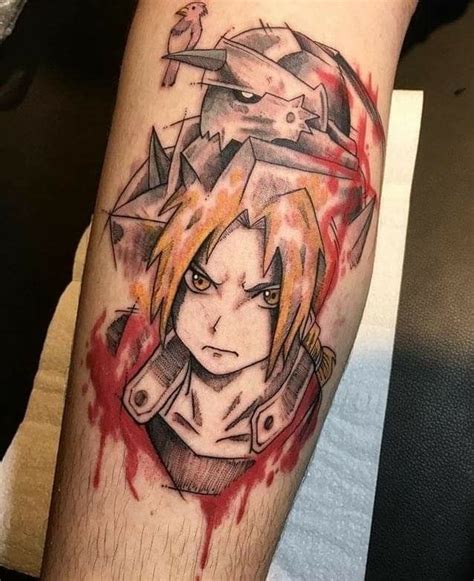 a tattoo on the leg of a person with an anime character in red and ...