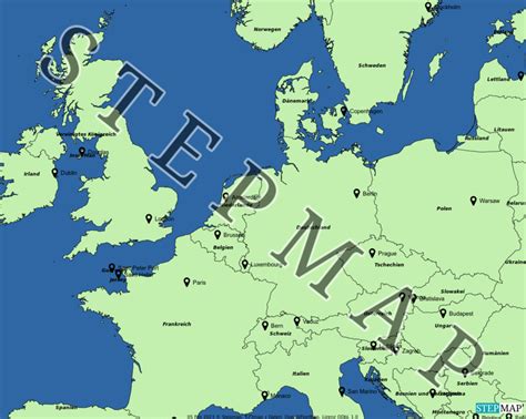 StepMap Europa und Nachbarländer Landkarte für Mitteleuropa