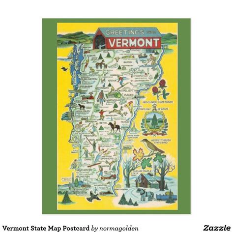 Vermont State Map Postcard In 2021 Postcard State Map