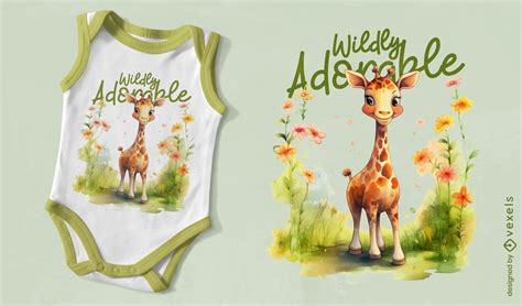 Baby Giraffe Adorable T Shirt Design Psd Editable Template