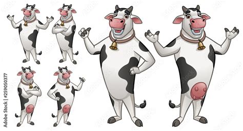 Vetor De Cartoon Cow Mascot Male And Female With 6 Poses Eps 10 Vector