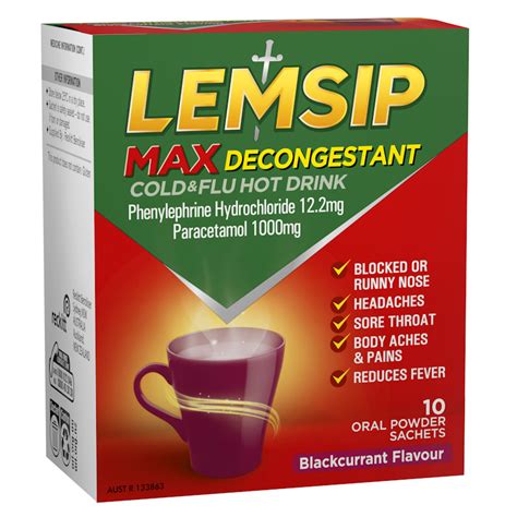 Lemsip Max Decongestant Cold Flu Hot Drink Blackcurrant Pack