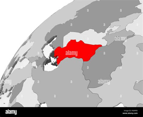 Mapa de Turkmenistán en rojo sobre gris mundo político transparente con