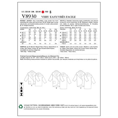 Vogue Sewing Pattern V Women S Wrap Jacket Coat