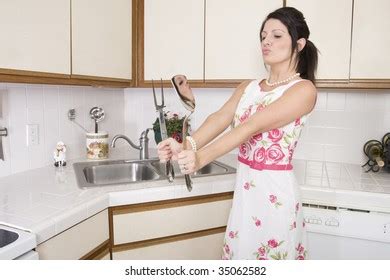 Beautiful Brunette Housewife Working Her Kitchen Stock Photo Shutterstock