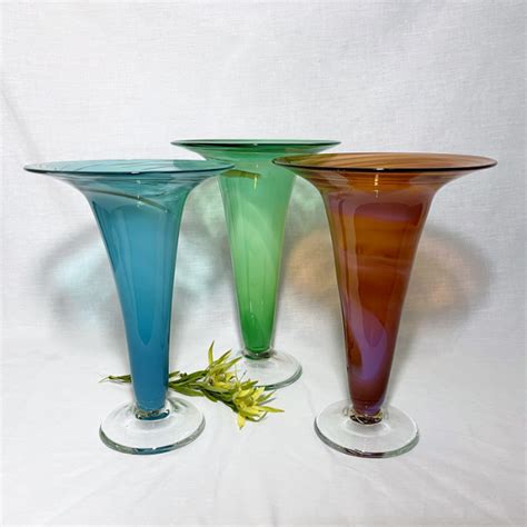 Small Glass Trumpet Vases Aqua Pale Green Red Mauve Aqua And Pale