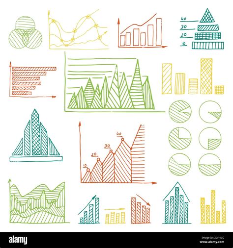 Un conjunto de diagramas y gráficos dibujados a mano para infografía