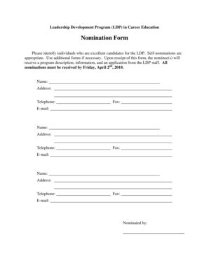 Fillable Online Ldp In Career Education Nomination Form Pdf Fax Email