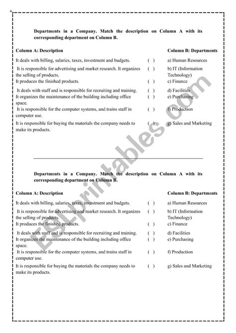 Departments In The Company Esl Worksheet By Tatialgu