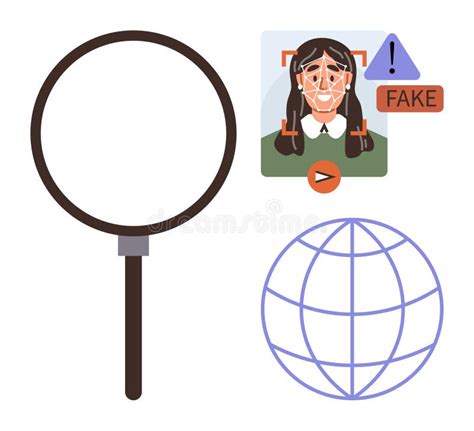 Magnifying Glass and Facial Recognition Indicating Fake Identity with a
