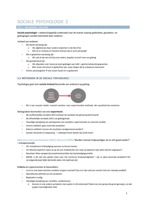 Samenvatting Sociale Sociale Psychologie Les Inleidend College