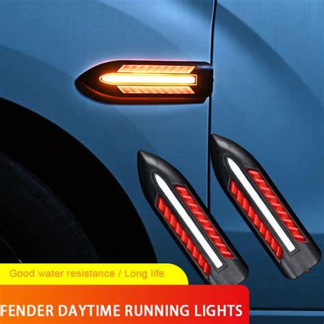 SEAMETAL 2 Pieces Fender Daytime Running Light Led Trip Turn Signal