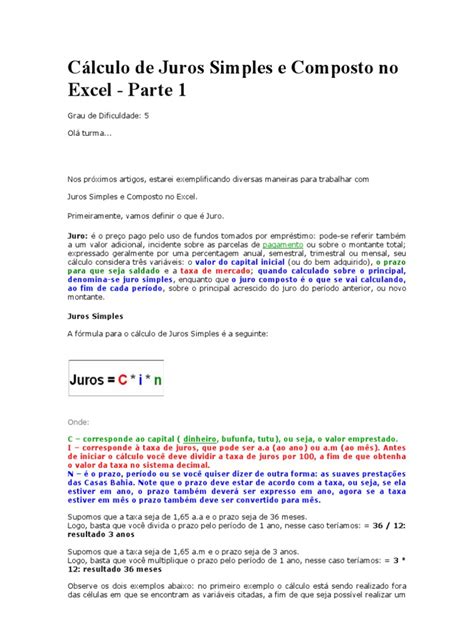 Pdf Cálculo De Juros Simples E Composto No Excelelisete Dokumentips