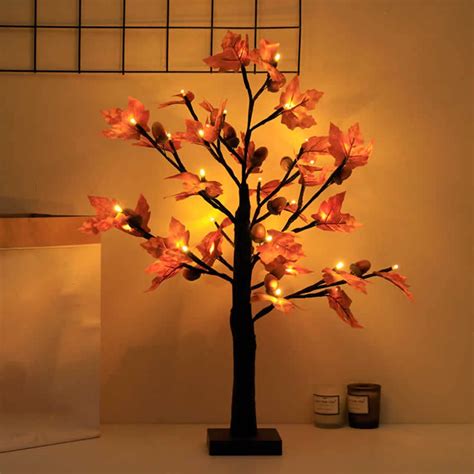 Herrnalise 22 Inches Fall Lighted Maple Tree With Acorns 24 LED Lights