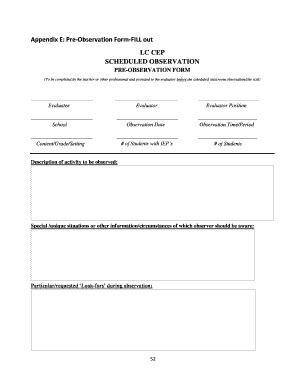 Fillable Online Appendix E Pre Observation Form FILL Out LC CEP