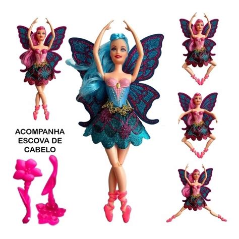 Boneca Estilo Barbie Fada Bailarina Asas Borboleta Articulada