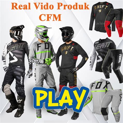 Jersey Motor Cross Trail Dewasa FOX LEATT SHIFT Hitam Abu Red Paket