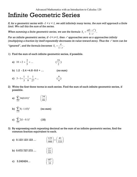 Geometric Series Worksheets